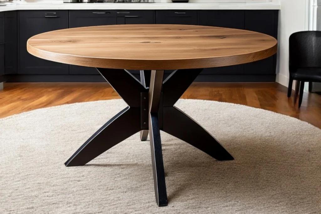 Fantastiskt vackert matbord i massivt trä med ett smäckert underrede som utformar en läcker variant av kryss. Modellen heter Himmelfjäll - från Nordanlids Rustik.